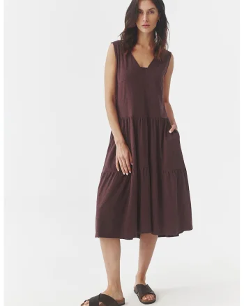 Rochie midi din amestec de modal, Maro inchis