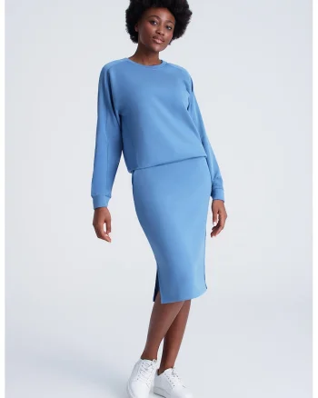 Fusta midi cu slituri laterale, Albastru pastel