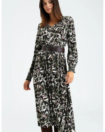 Rochie midi cu decolteu in V, Multicolor