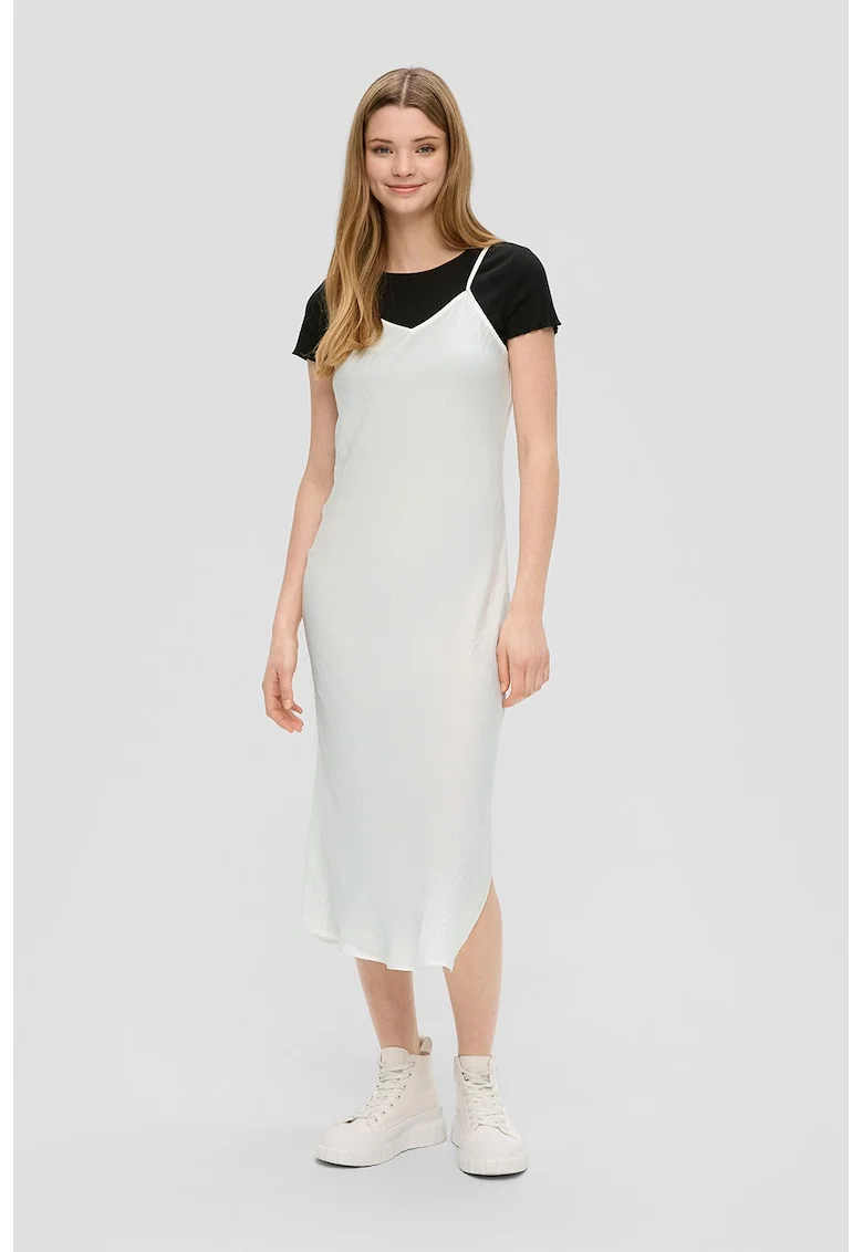 Rochie midi cu bretele inguste, Alb