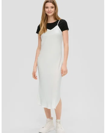 Rochie midi cu bretele inguste, Alb