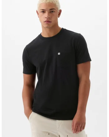 Tricou de bumbac organic cu decolteu la baza gatului, Negru