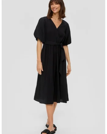 Rochie evazata cu cordon in talie, Negru