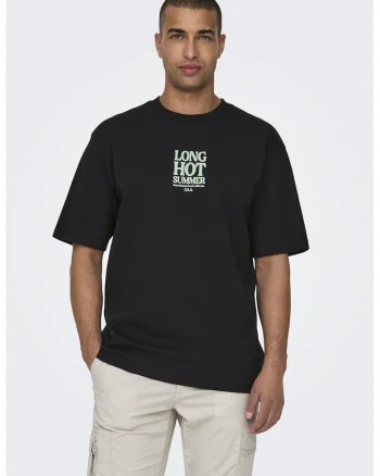Tricou relaxed fit cu imprimeu text, Negru/Verde lime
