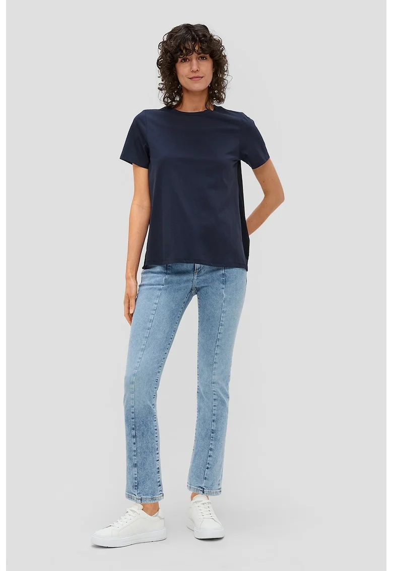 Tricou cu decolteu la baza gatului, uni, Bleumarin
