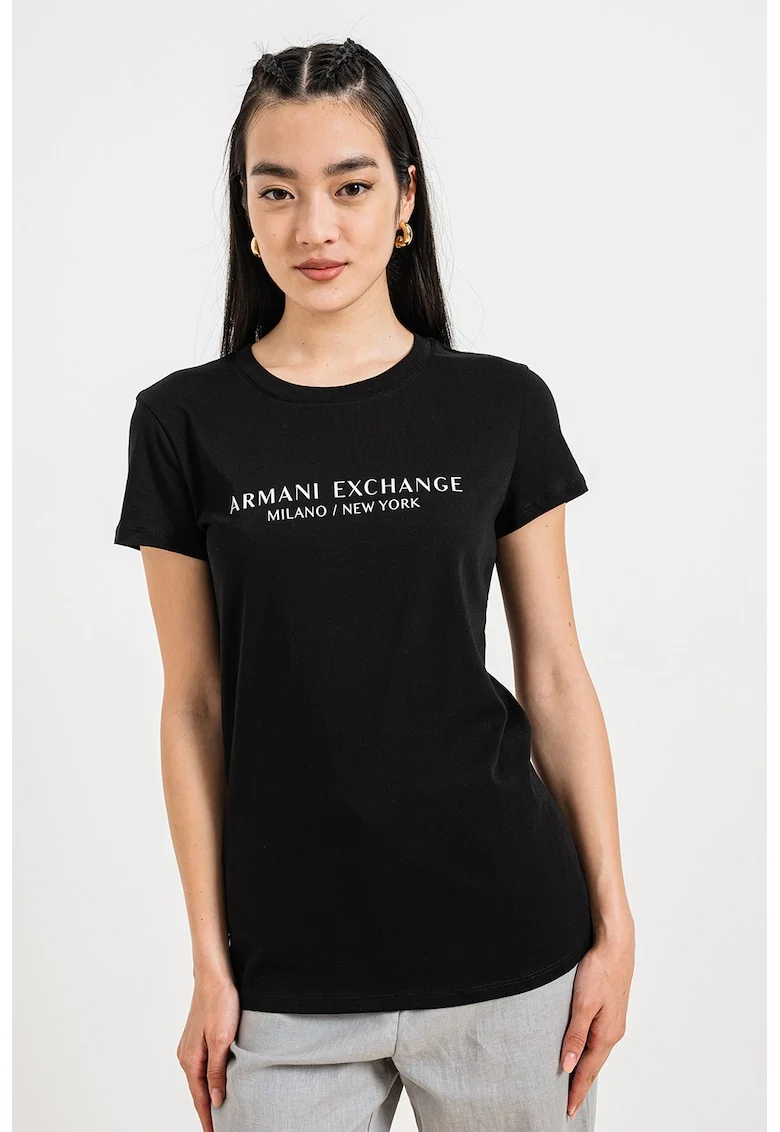 Tricou cu imprimeu logo, Negru