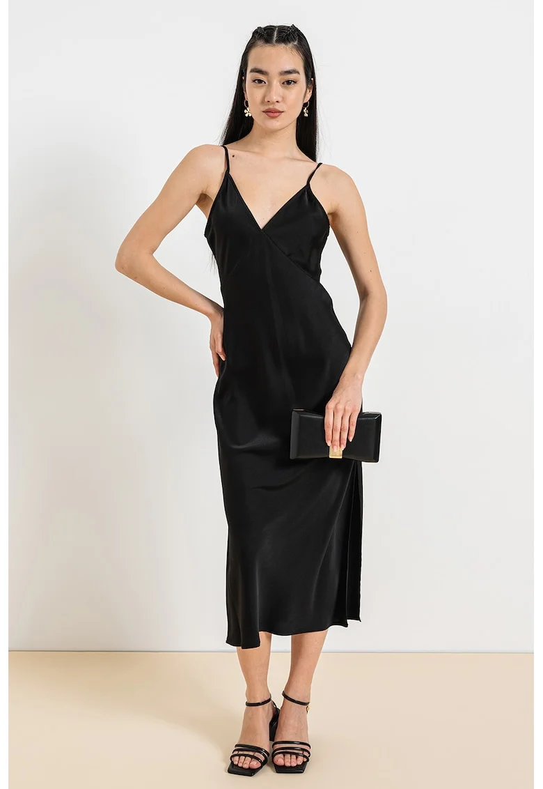 Rochie cu decolteu in V si slit lateral, Negru