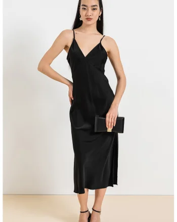 Rochie cu decolteu in V si slit lateral, Negru