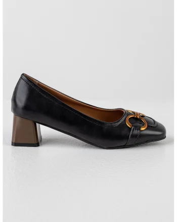 Pantofi de piele ecologica cu toc masiv, Negru