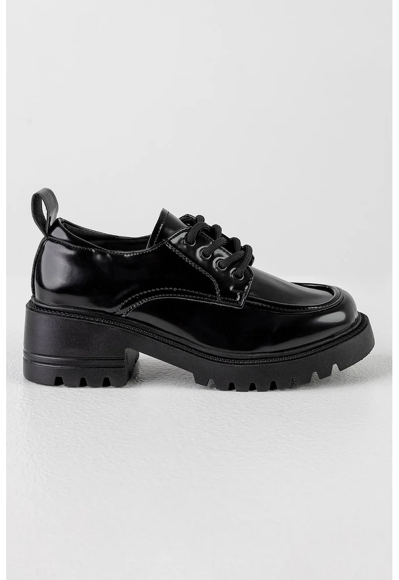 Pantofi de piele ecologica cu toc masiv, Negru