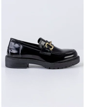 Pantofi loafer de piele ecologica lacuita, Negru