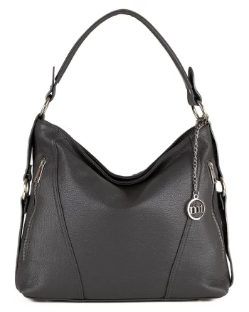 Geanta hobo de piele cu aspect texturat Castello, Gri antracit