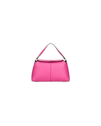 Geanta de piele cu bareta de umar, Fucsia