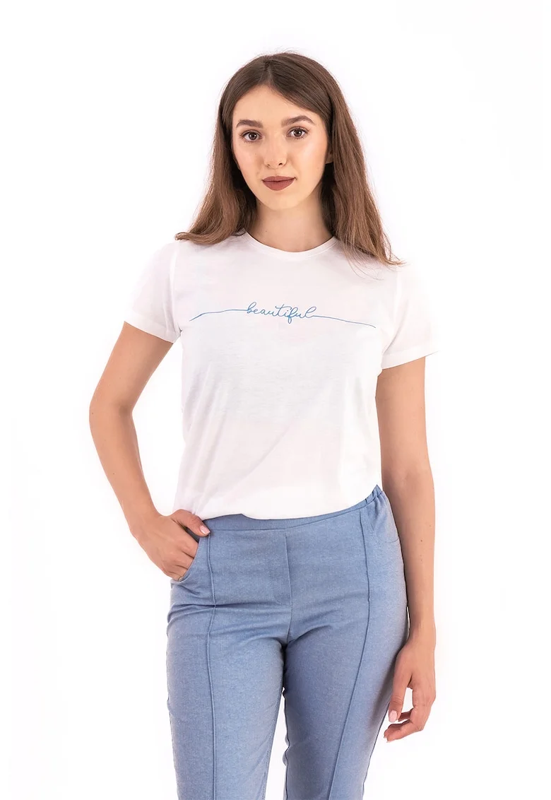 Tricou din bumbac cu funda pe partea din spate, Alb/Albastru