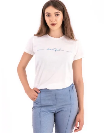 Tricou din bumbac cu funda pe partea din spate, Alb/Albastru