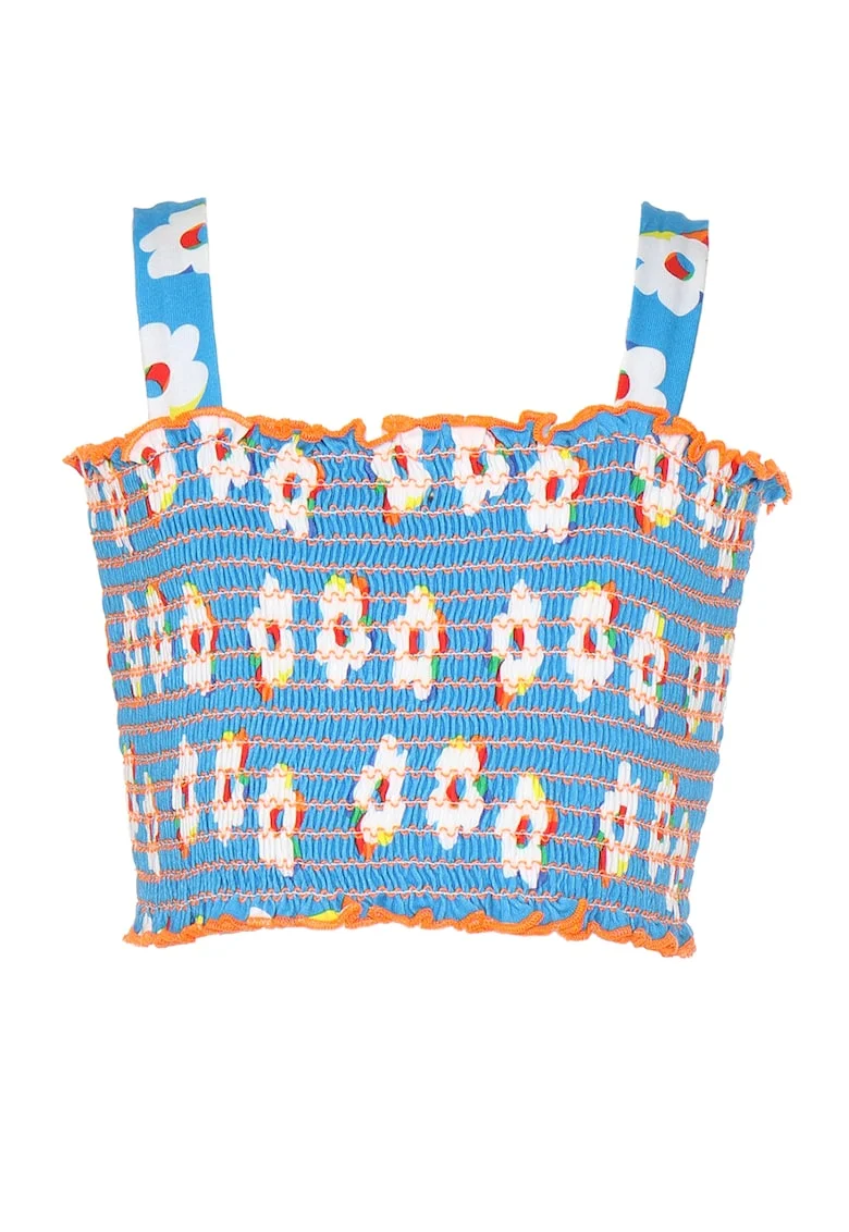 Top crop cu imprimeu floral, Alb/Albastru