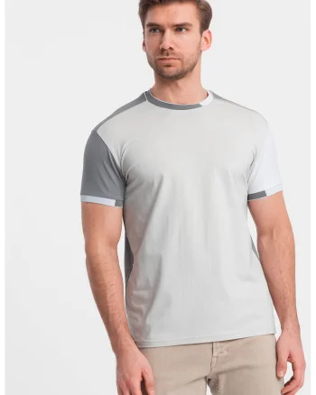 Tricou cu decolteu la baza gatului si model colorblock, Gri
