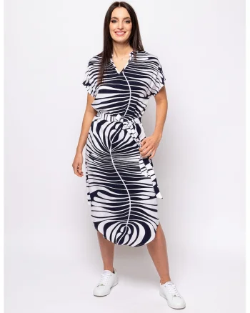 Rochie midi cu imprimeu Vlora, Alb/Albastru ultramarin
