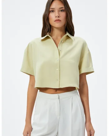 Camasa crop din amestec de modal, Verde fistic