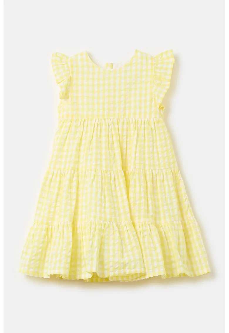 Rochie cu model in carouri si model stratificat, Galben deschis