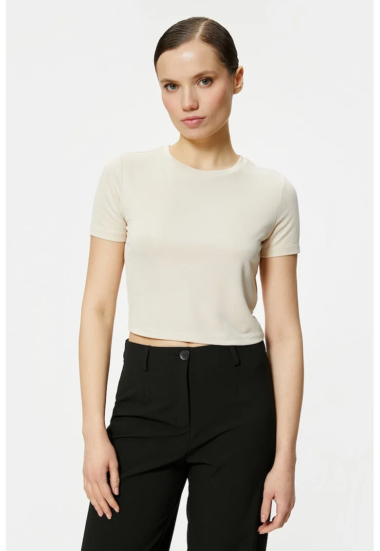 Tricou crop din amestec de modal, Alb murdar