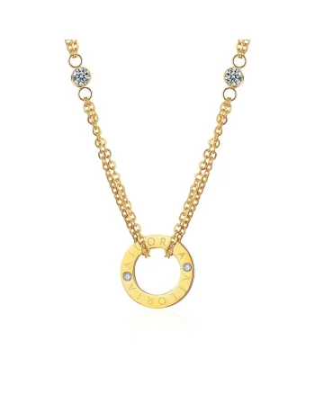 Colier de otel inoxidabil cu zirconia, Auriu