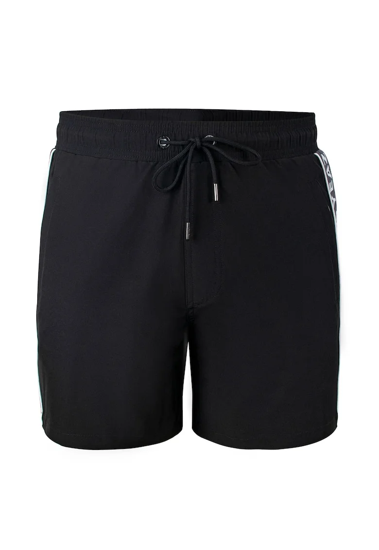 Pantaloni scurti de baie cu logo lateral si buzunare cu fermoar Seabeat 28987, Negru