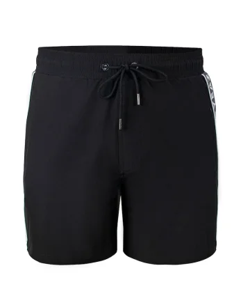 Pantaloni scurti de baie cu logo lateral si buzunare cu fermoar Seabeat 28987, Negru