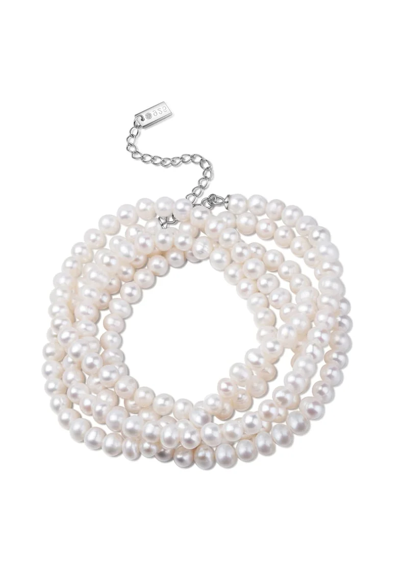 Colier-bratara cu perle Moe 29261, Alb