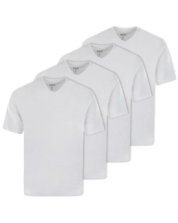 Set de tricouri de bumbac cu decolteu in V - 4 piese, Alb