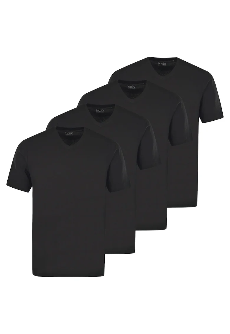 Set de tricouri de bumbac cu decolteu in V - 4 piese, Negru