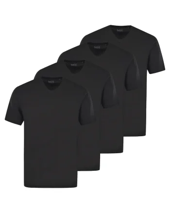 Set de tricouri de bumbac cu decolteu in V - 4 piese, Negru