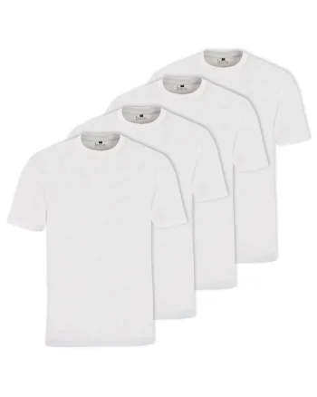 Set de tricouri de bumbac cu decolteu la baza gatului - 4 piese, Alb