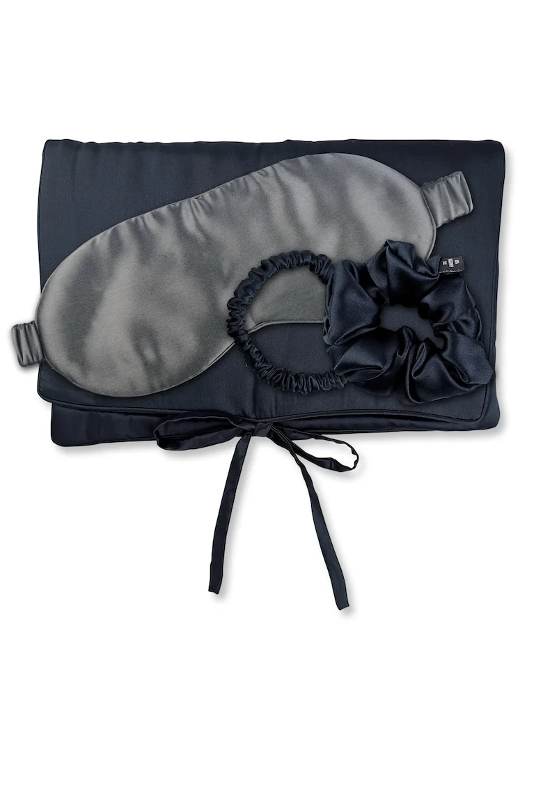 , Set de masca de noapte, saculet de transport si elastic de par, pentru calatorie 29509, Negru