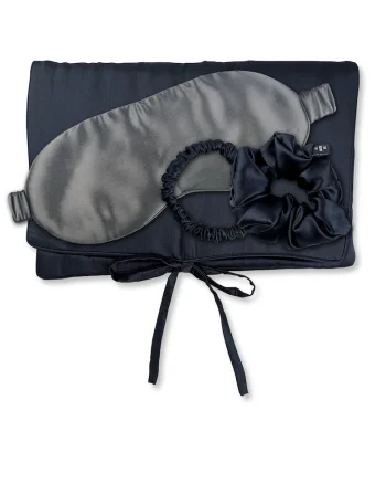 , Set de masca de noapte, saculet de transport si elastic de par, pentru calatorie 29509, Negru