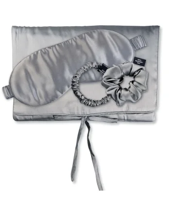 , Set de masca de noapte, saculet de transport si elastic de par, pentru calatorie 29509, Gri