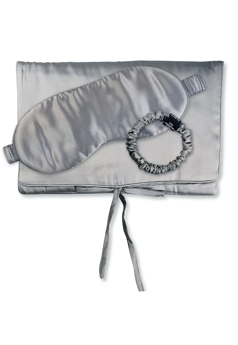 , Set de masca de noapte, saculet de transport si elastic de par, pentru calatorie 29505, Gri