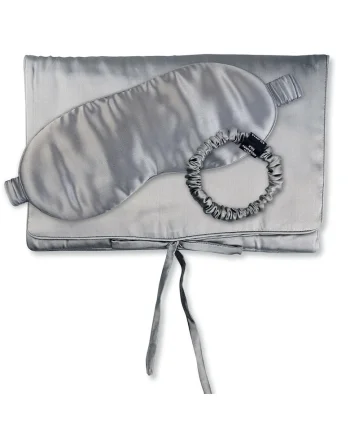 , Set de masca de noapte, saculet de transport si elastic de par, pentru calatorie 29505, Gri