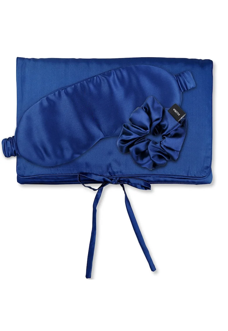 , Set de masca de noapte, saculet de transport si elastic de par, pentru calatorie 29507, Albastru