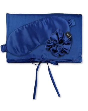 , Set de masca de noapte, saculet de transport si elastic de par, pentru calatorie 29507, Albastru