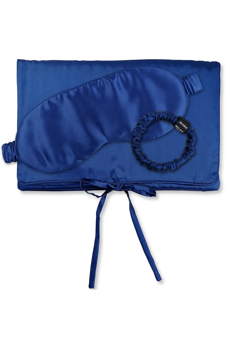 , Set de masca de noapte, saculet de transport si elastic de par, pentru calatorie 29505, Albastru