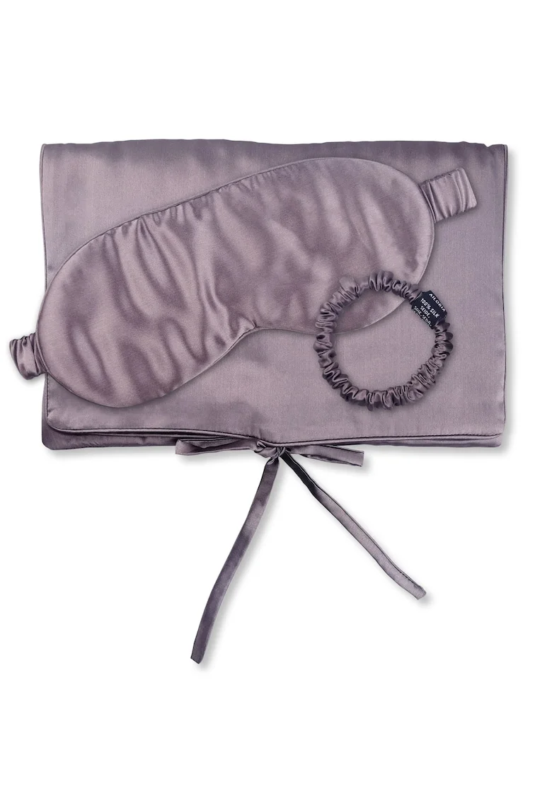 , Set de masca de noapte, saculet de transport si elastic de par, pentru calatorie 29505, Lila
