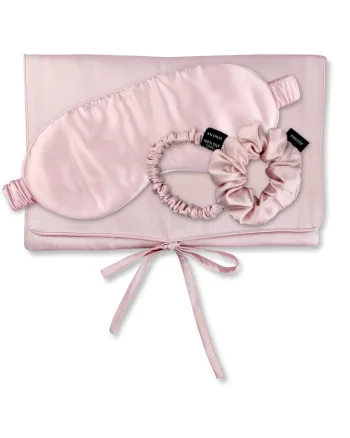 , Set de masca de noapte, saculet de transport si elastic de par, pentru calatorie 29509, Roz