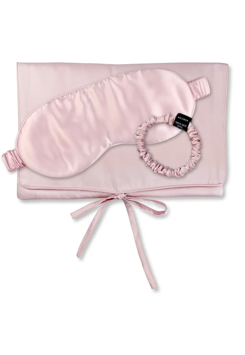 , Set de masca de noapte, saculet de transport si elastic de par, pentru calatorie 29505, Roz