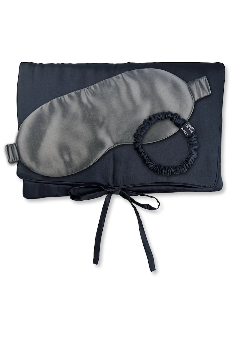 , Set de masca de noapte, saculet de transport si elastic de par, pentru calatorie 29505, Negru