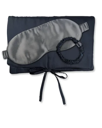 , Set de masca de noapte, saculet de transport si elastic de par, pentru calatorie 29505, Negru