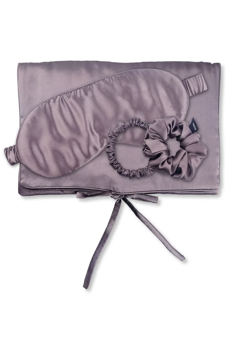 , Set de masca de noapte, saculet de transport si elastic de par, pentru calatorie 29509, Lila