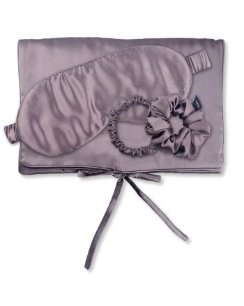 , Set de masca de noapte, saculet de transport si elastic de par, pentru calatorie 29509, Lila
