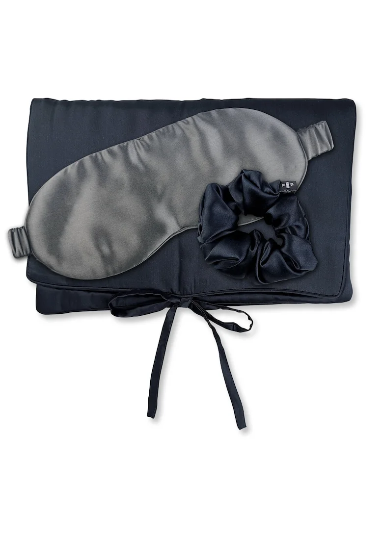 , Set de masca de noapte, saculet de transport si elastic de par, pentru calatorie 29507, Negru