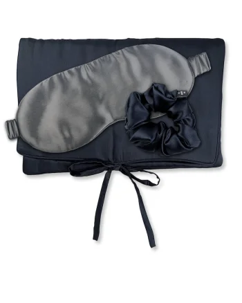 , Set de masca de noapte, saculet de transport si elastic de par, pentru calatorie 29507, Negru